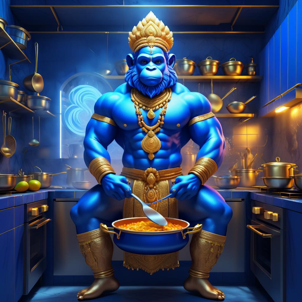 Artistic Portrait of Hanuman in Kitchen