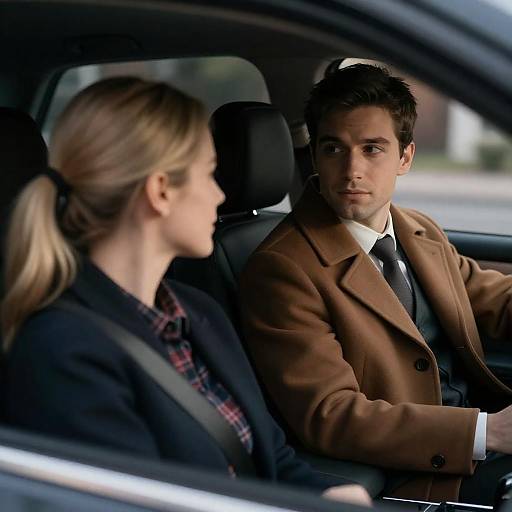 Dimly Lit Car Passenger Seat Conversation