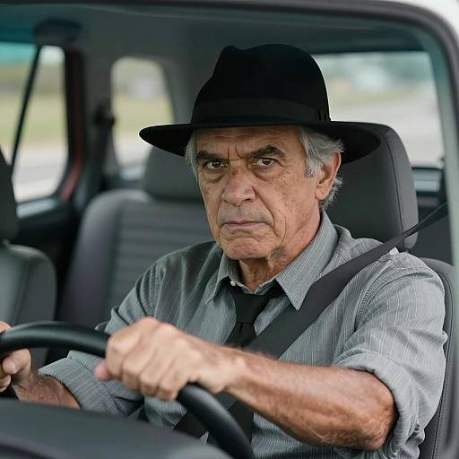 Intense Middle-Aged Man Driving Car