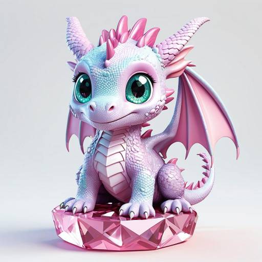 Adorable Pastel Baby Dragon on Crystal