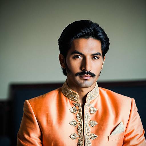 Asian Man in Peach Sherwani with Mustache