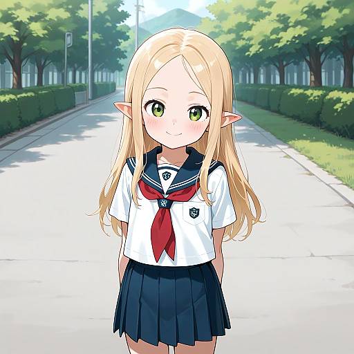 Smiling Blonde Schoolgirl Outdoors