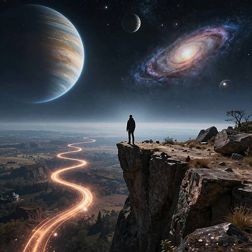 Lone Figure Gazing at Cosmic Horizons