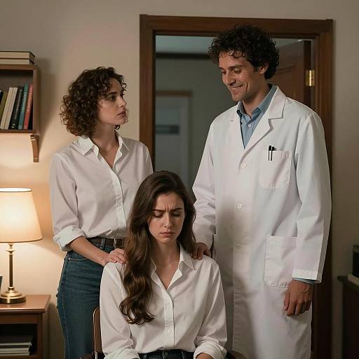 Emotional Scene in a Dimly Lit Room