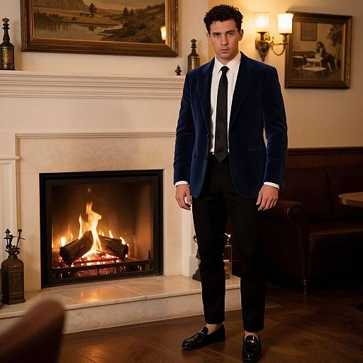 Confident Man in Vintage Cozy Lobby