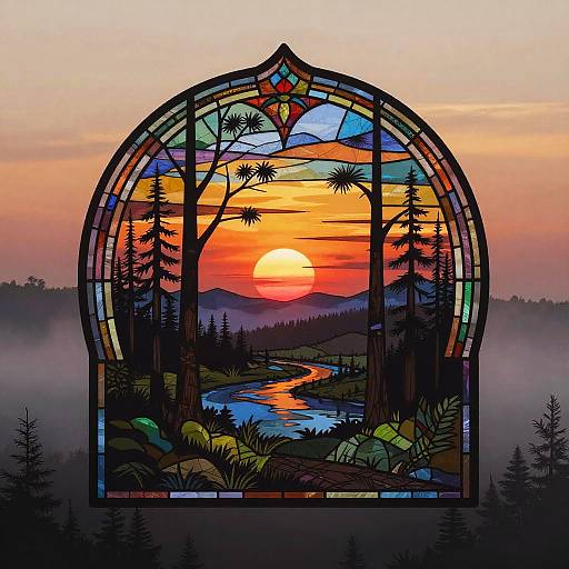 Layered Silhouette Landscape at Sunset