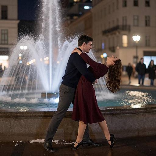 Snowy Urban Night Fountain Dance Lift