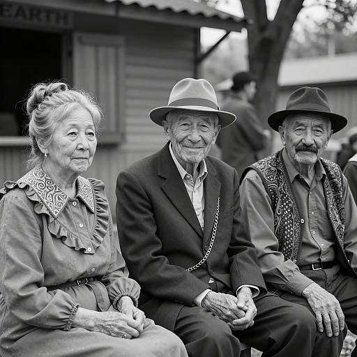 Elderly Trio in Vintage Black-and-White