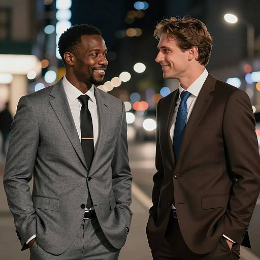 Nighttime Urban Conversation Between Two Men