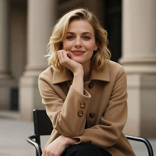 Thoughtful Blonde Woman in Stylish Coat