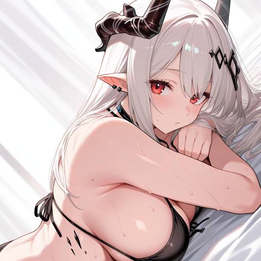 White Haired Girl in Black Bikini
