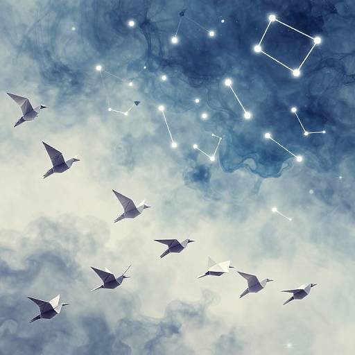 Origami Birds in Ink Sky