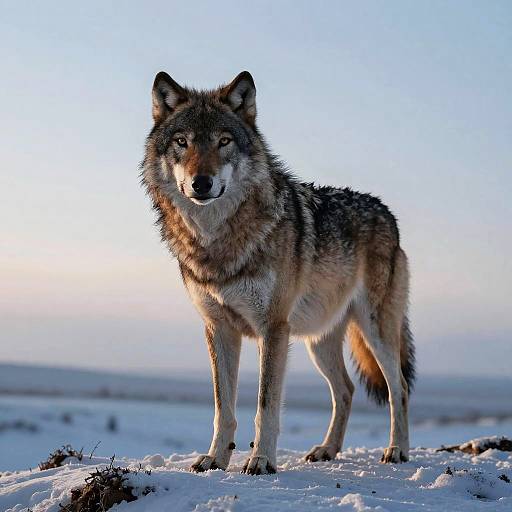 Heroic Grey Wolf on Snowy Hilltop