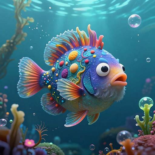 Whimsical Bearded Fish in Mystic Ocean