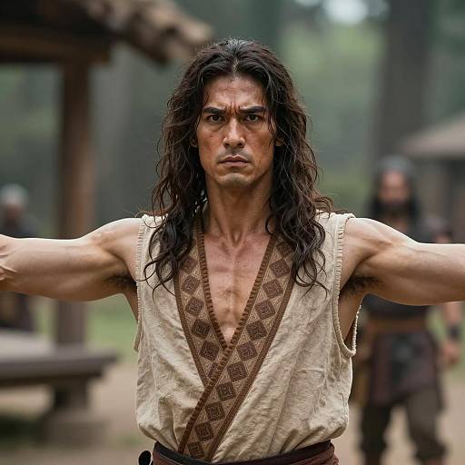 Intense Warrior in a Forest Setting