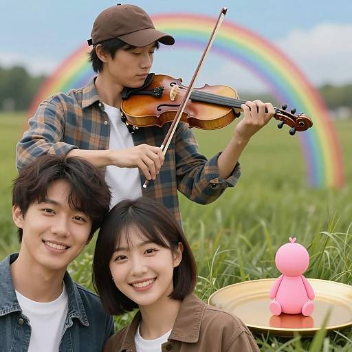 Violinist in Rainbow-Colored Field