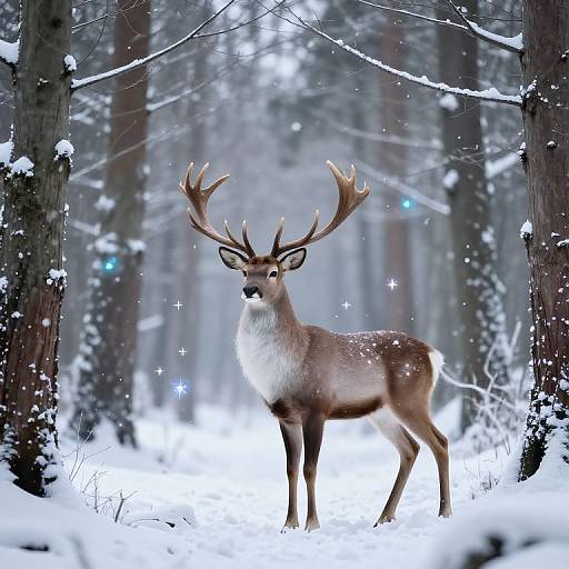 Magical Deer in Snowy Forest