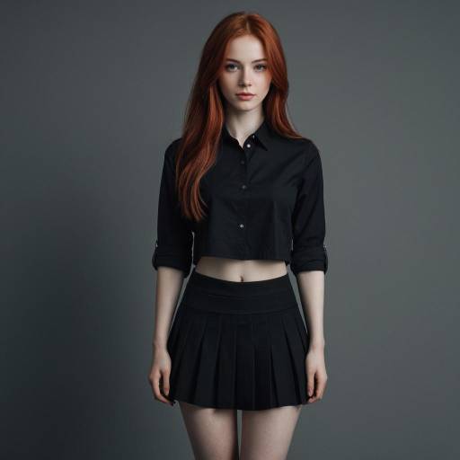 Redhead Woman in Black Outfit