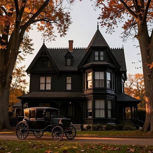 Mysterious Black Victorian Autumn House