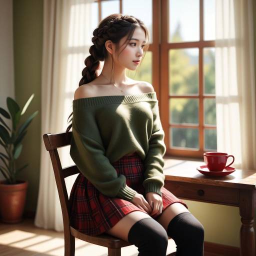 Young woman seated indoors by window