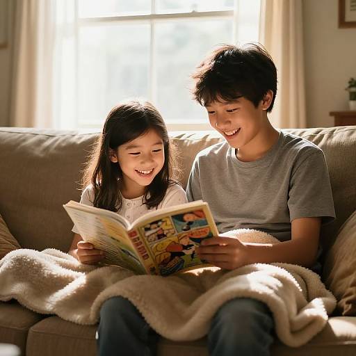 Cozy Siblings Sharing Comic Book