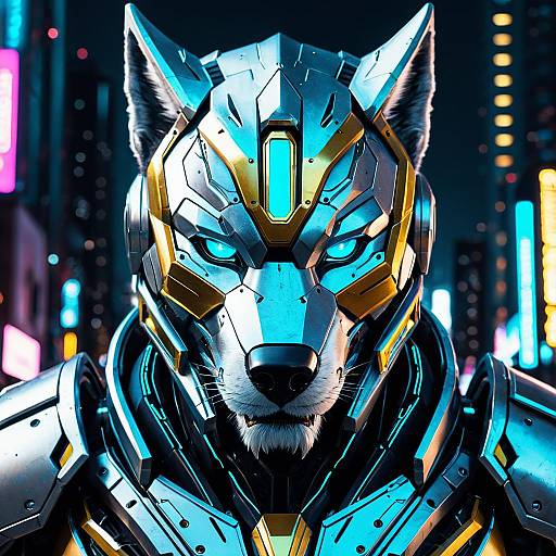 Futuristic Robotic Wolf Portrait