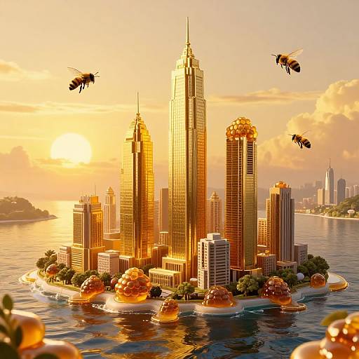 Golden Skyscraper Beehive City