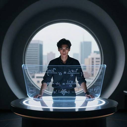 Futuristic Man at Holographic Desk