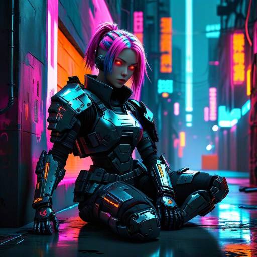 Cyberpunk Assassin in Neon Alleyway