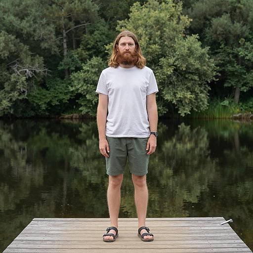 Serene Lakeside Scene with Bearded Man