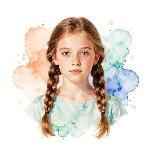 Stylized Watercolor Portrait of Teen Girl