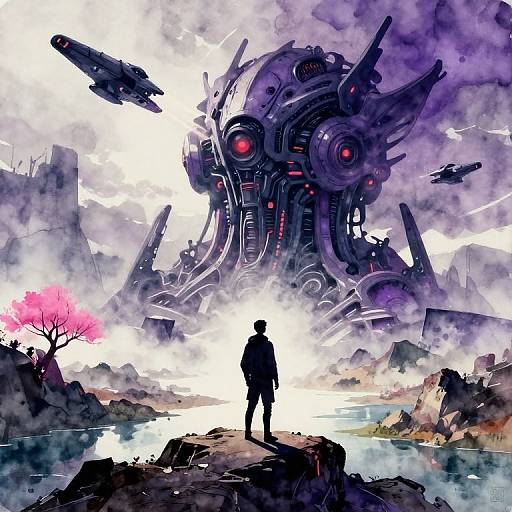 Vivid Sci-Fi Landscape with Ominous Structure