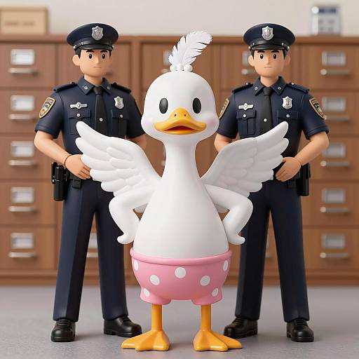 Whimsical Duck Statue with Police Officers