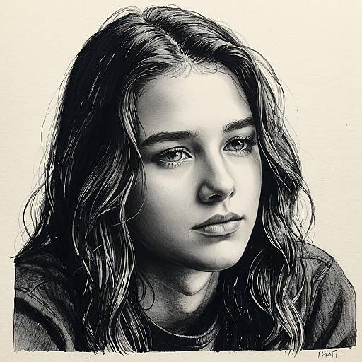 Introspective Young Scholar Wet Ink Sketch