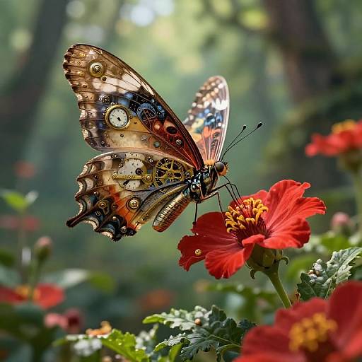 Steampunk Clockwork Butterflies in Forest