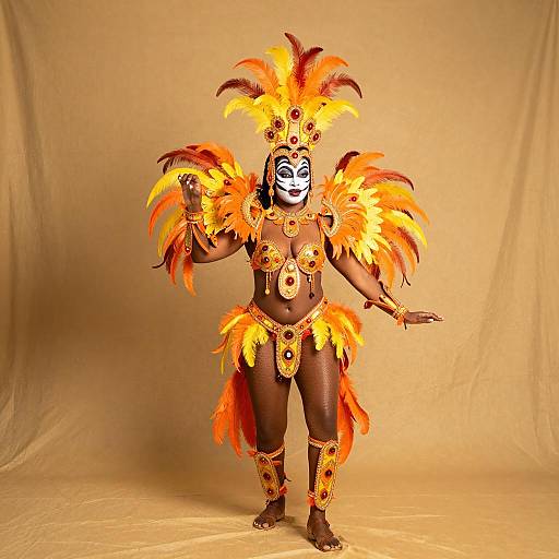 Carnival Dance Costume with Vibrant Feathers