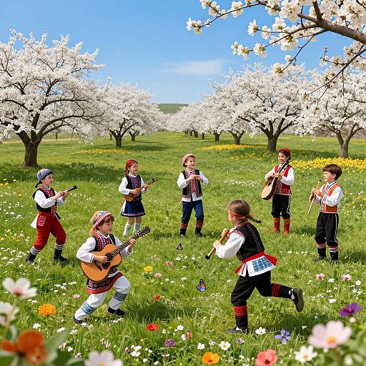 Joyful Spring Festival in Blooming Meadow