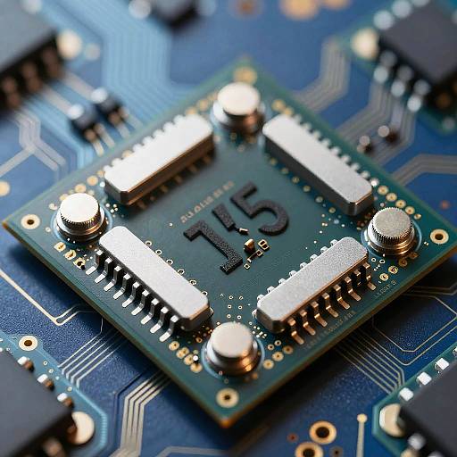 Close-up photograph of a green microchip with 