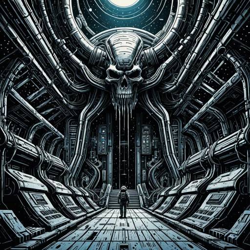 Astronaut in Alien Sci-Fi Corridor with Skull Structure