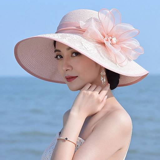 Elegant Woman with Pink Sun Hat