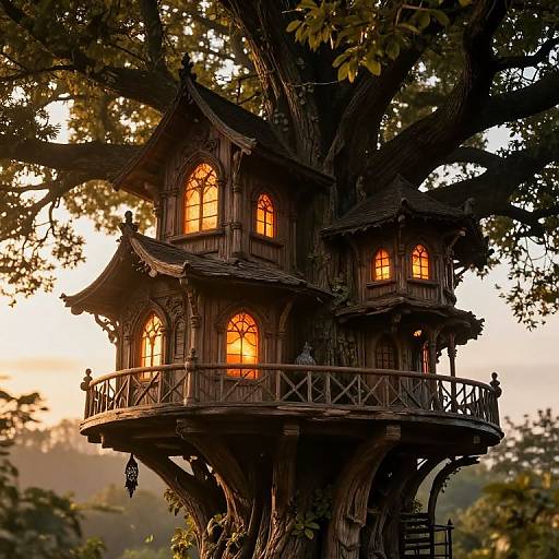 Gothic Fantasy Treehouse at Golden Hour