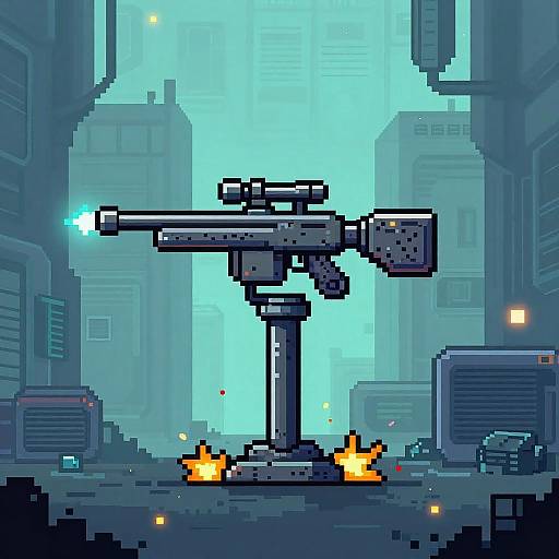 2D Cybernetic Sniper Turret Pixel Art