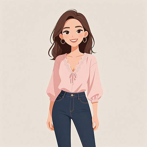 Smiling Woman in Casual Chic Outfit