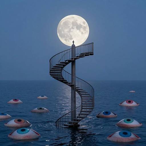 Moonlit Spiral Staircase Over Dream Sea