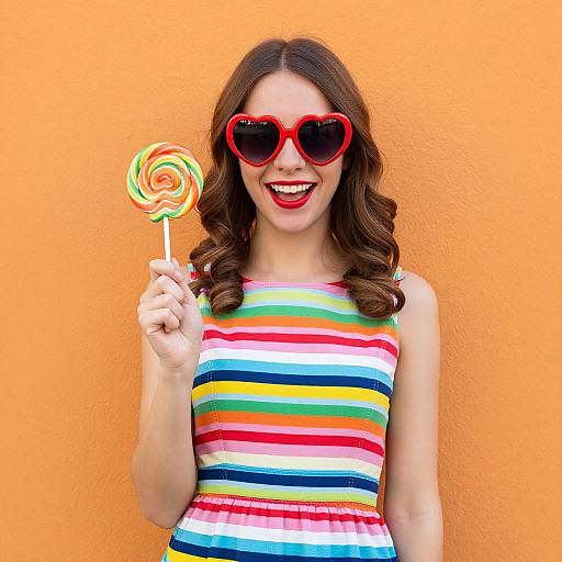 Happy Woman with Heart Sunglasses