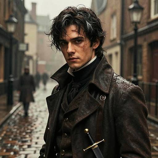 Victorian Assassin in Rainy Street