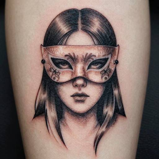 Mysterious Masked Figure Tattoo Stencil