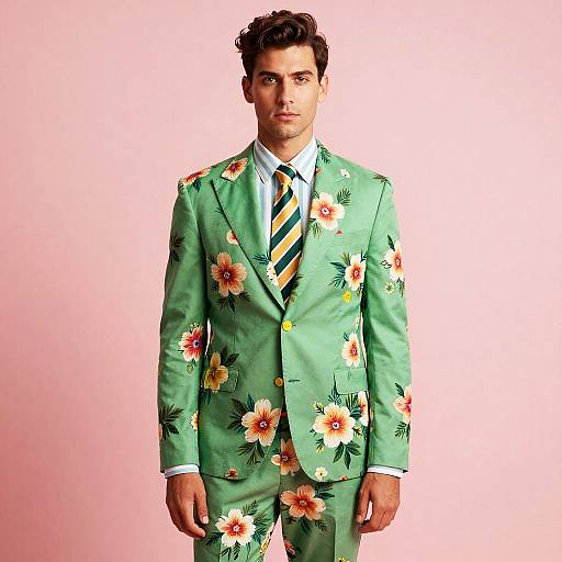 Confident Man in Bold Floral Suit