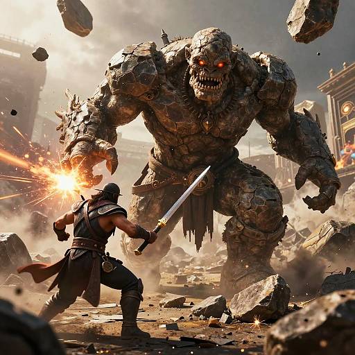 Epic Golem vs Warrior Battle