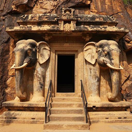 Ancient Stone Temple with Elephant Carvings